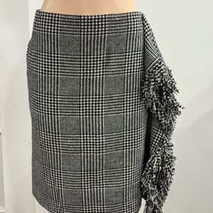 Anthropologie Monochrome Plaid Pencil Skirt with Fringe